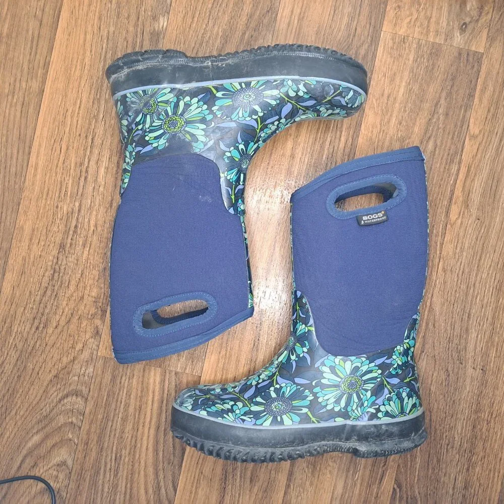 BOGS Girls Blue Green Floral Winter Boots Size 4
